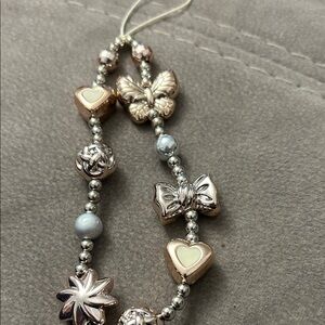 Hand Crafted rose and Gold Charm  phone strap